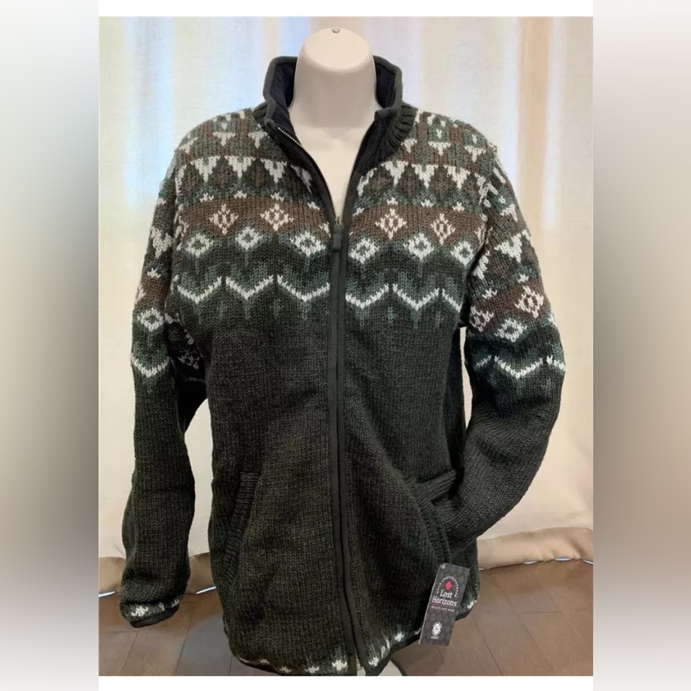 NEW Lost Horizons Henrik Mens Full Zip Fleece Lined Wool Sweater Jacket Medium